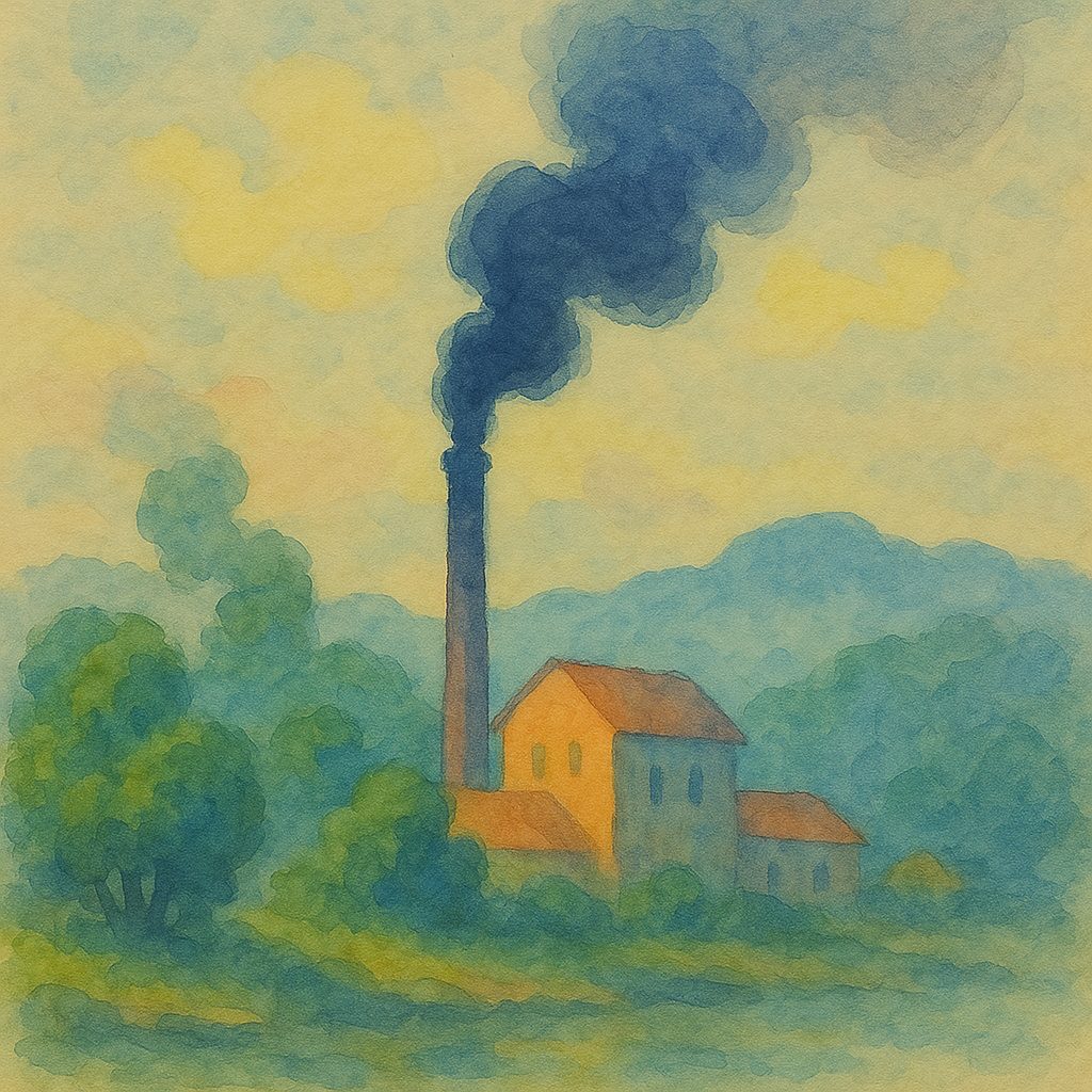 Painted riverbank scene