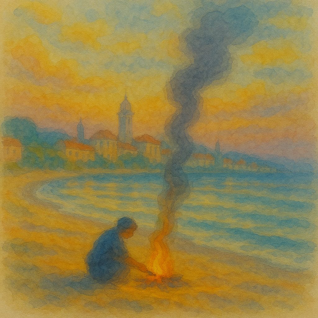 Painted shoreline scene